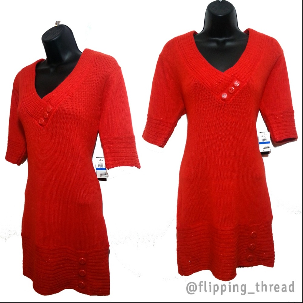 Planet Gold Women's Orange Sweater Dress -…